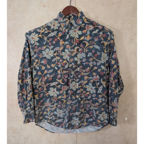 Vintage The Territory Ahead Shirt Men’s M Green Floral Button Up Long Sleeve - Picture 2 of 8